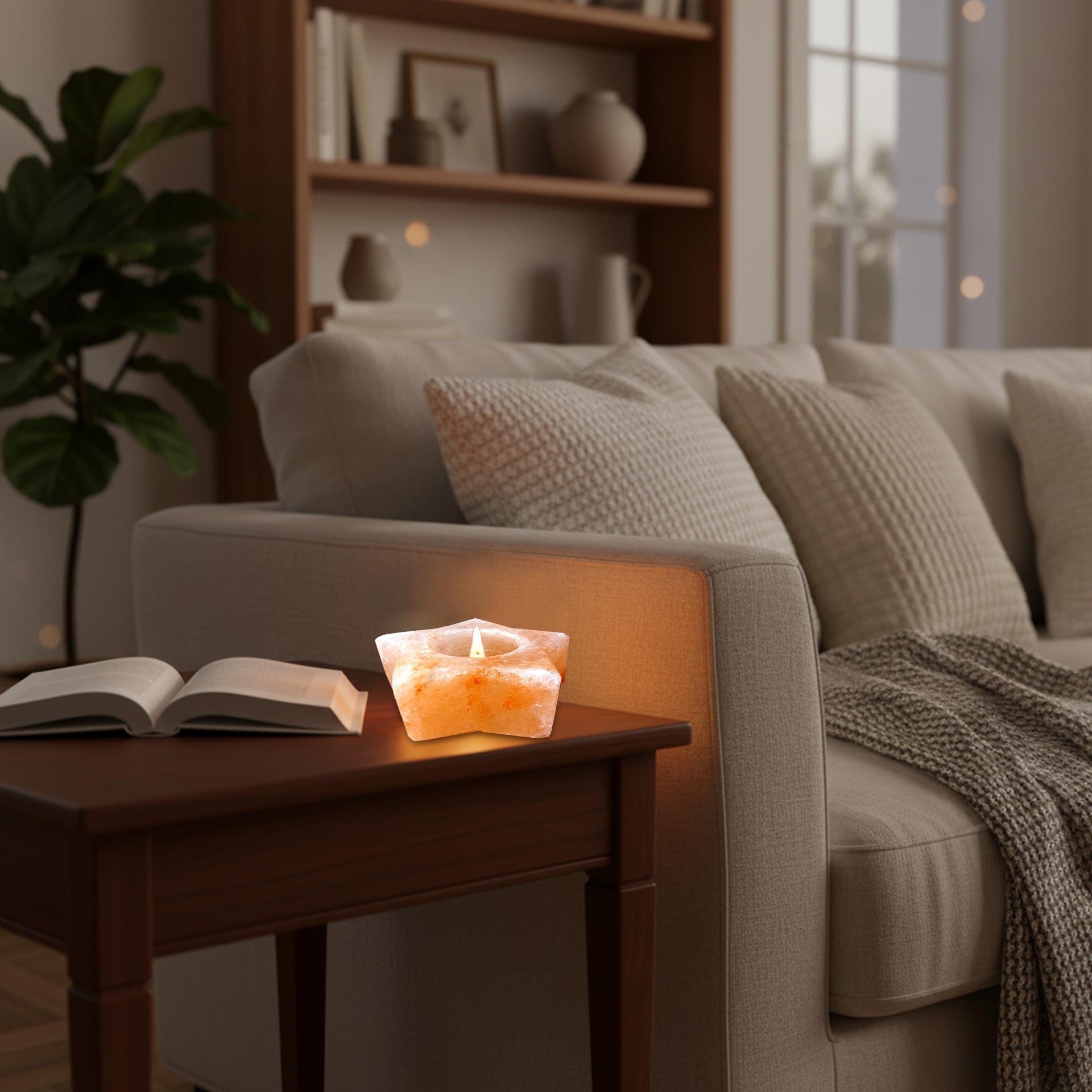 Star-Shaped Himalayan Salt Candle Holder: Hand-Carved Natural Decor