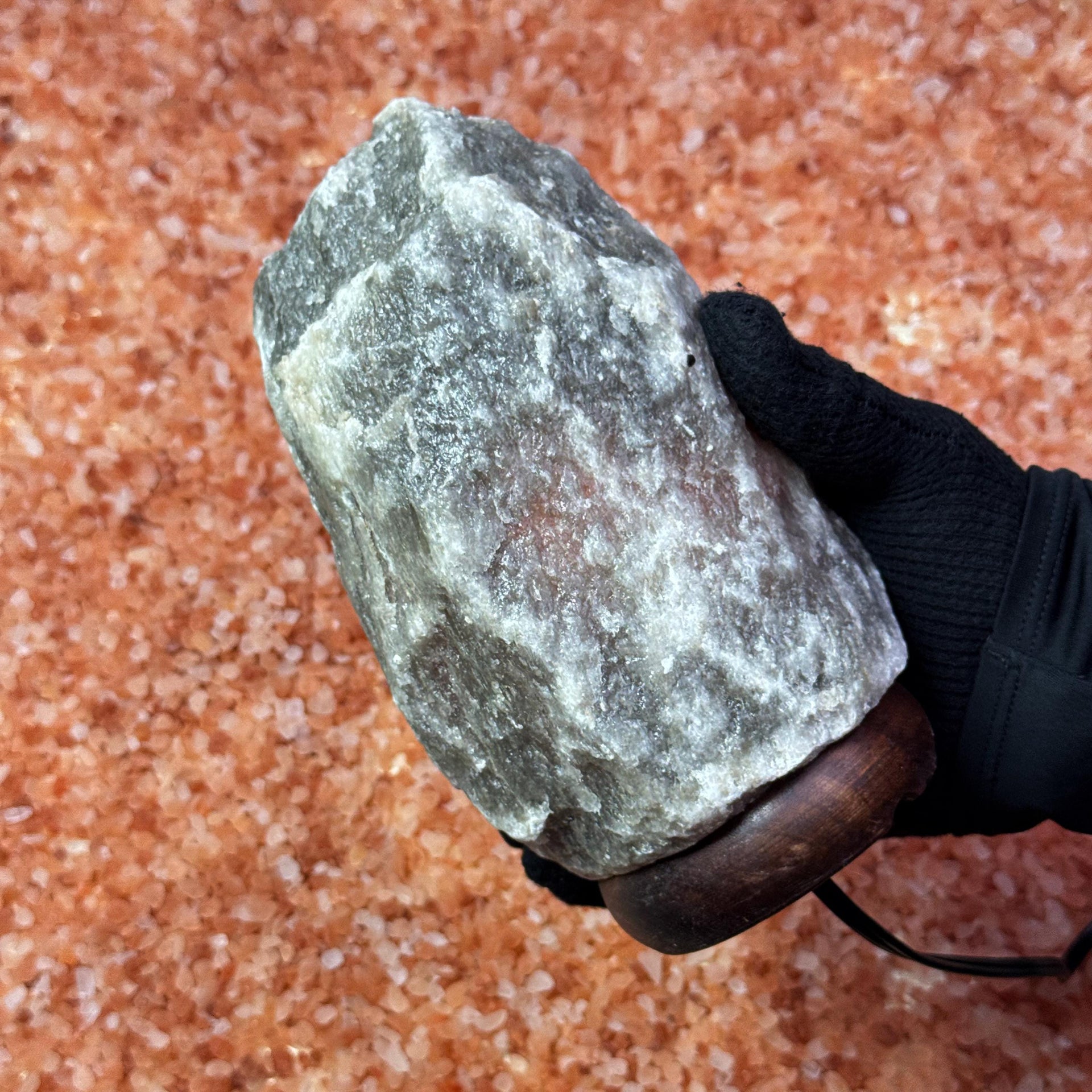 Handmade Grey Himalayan Salt Lamp: Natural Rock, Wood Base