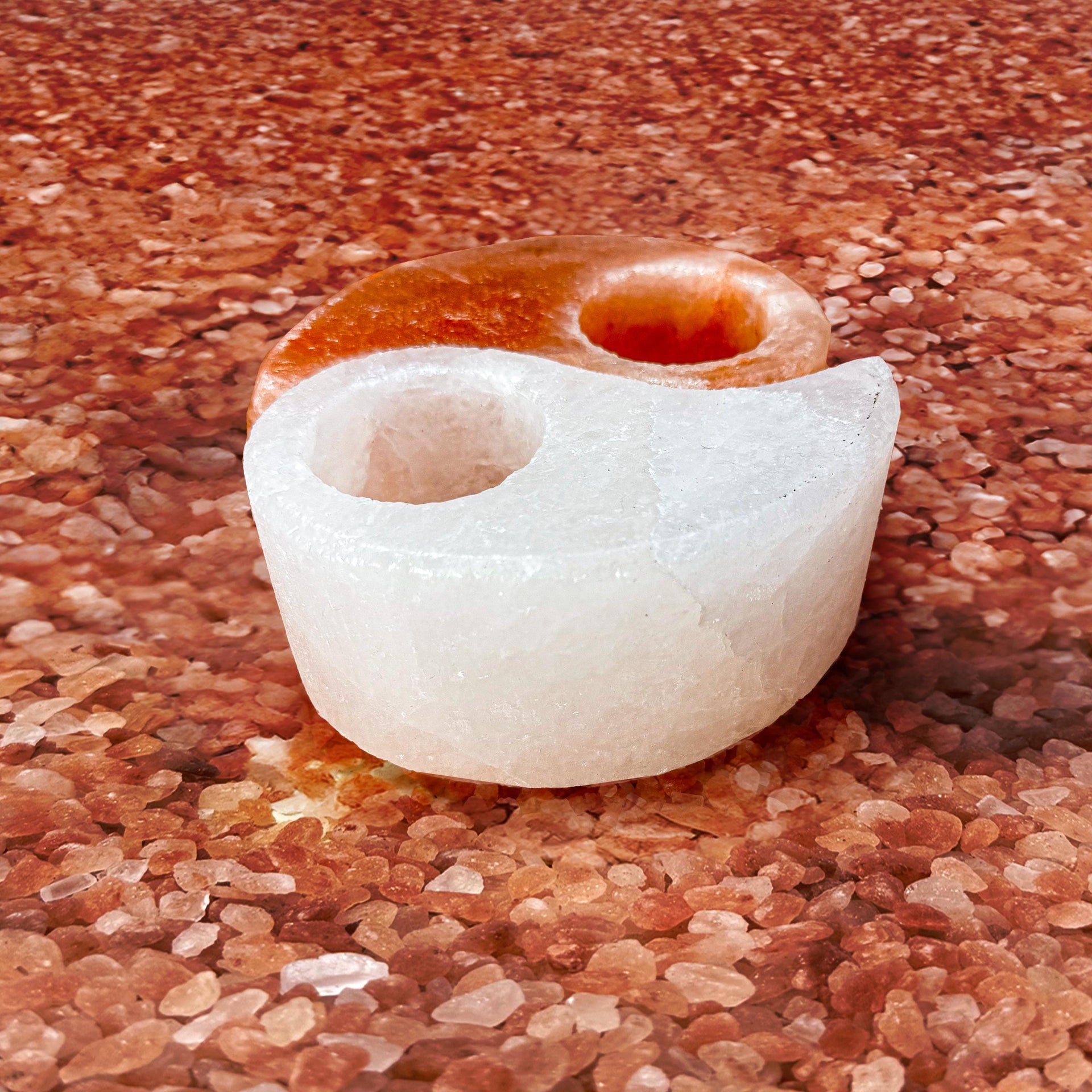 Ying Yang Himalayan Salt Candle Holder: Hand-Carved Natural Decor