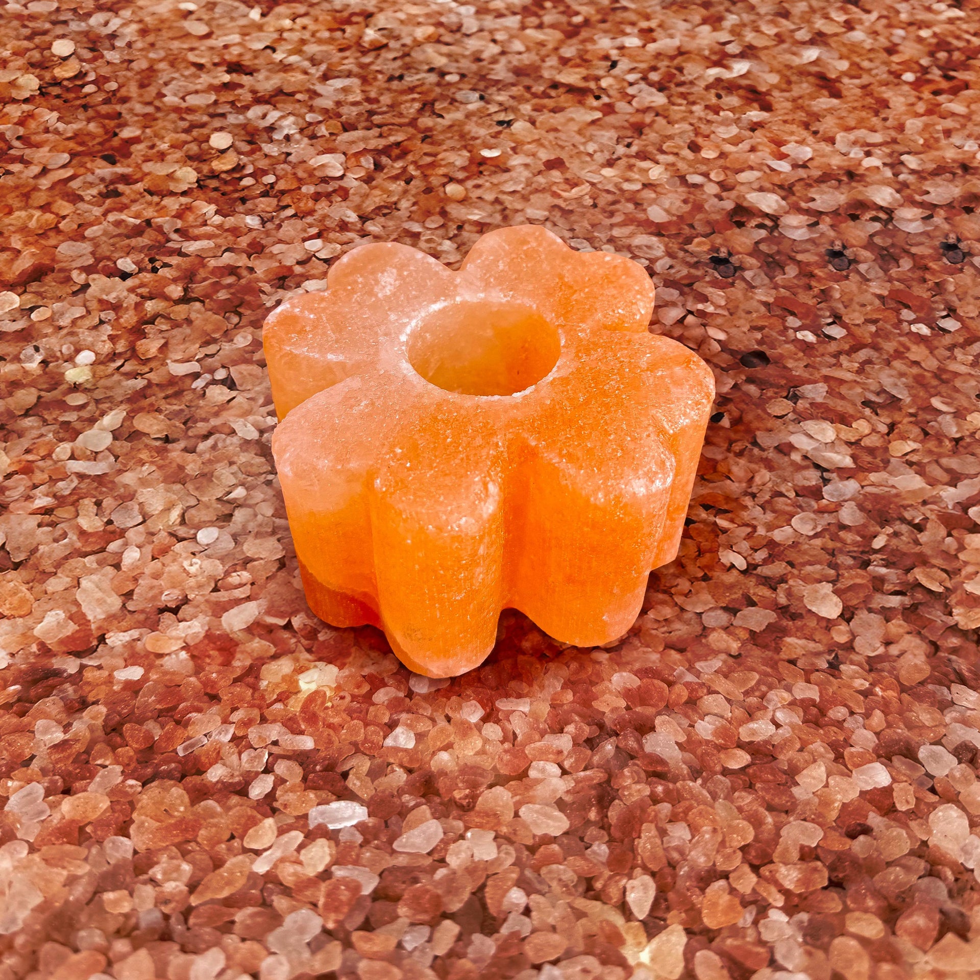 Flower-Shaped Himalayan Salt Candle Holder: Hand-Carved Natural Decor