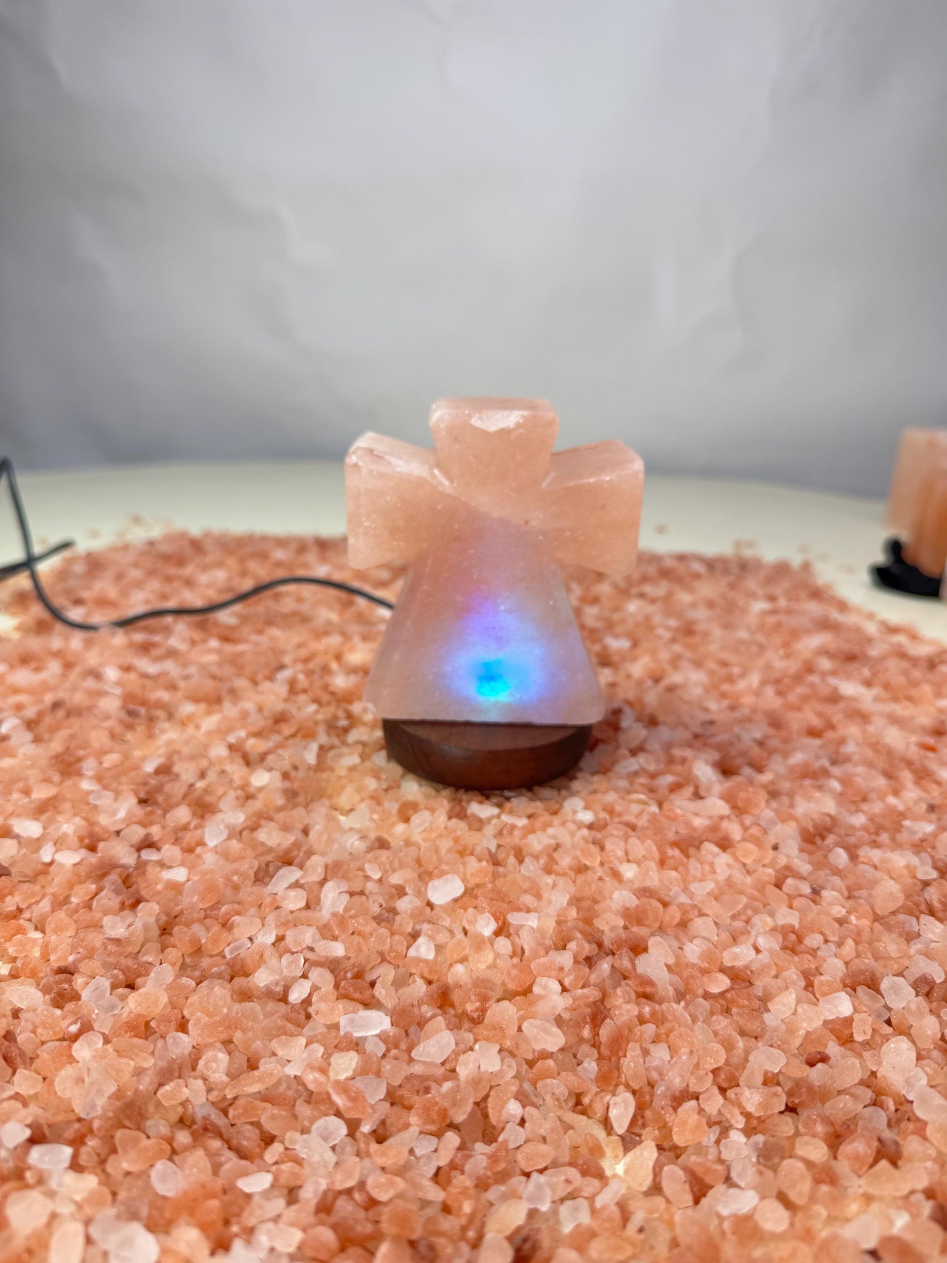 Mini Cross Himalayan Pink Salt USB Lamp: Hand Carved Spiritual Decor