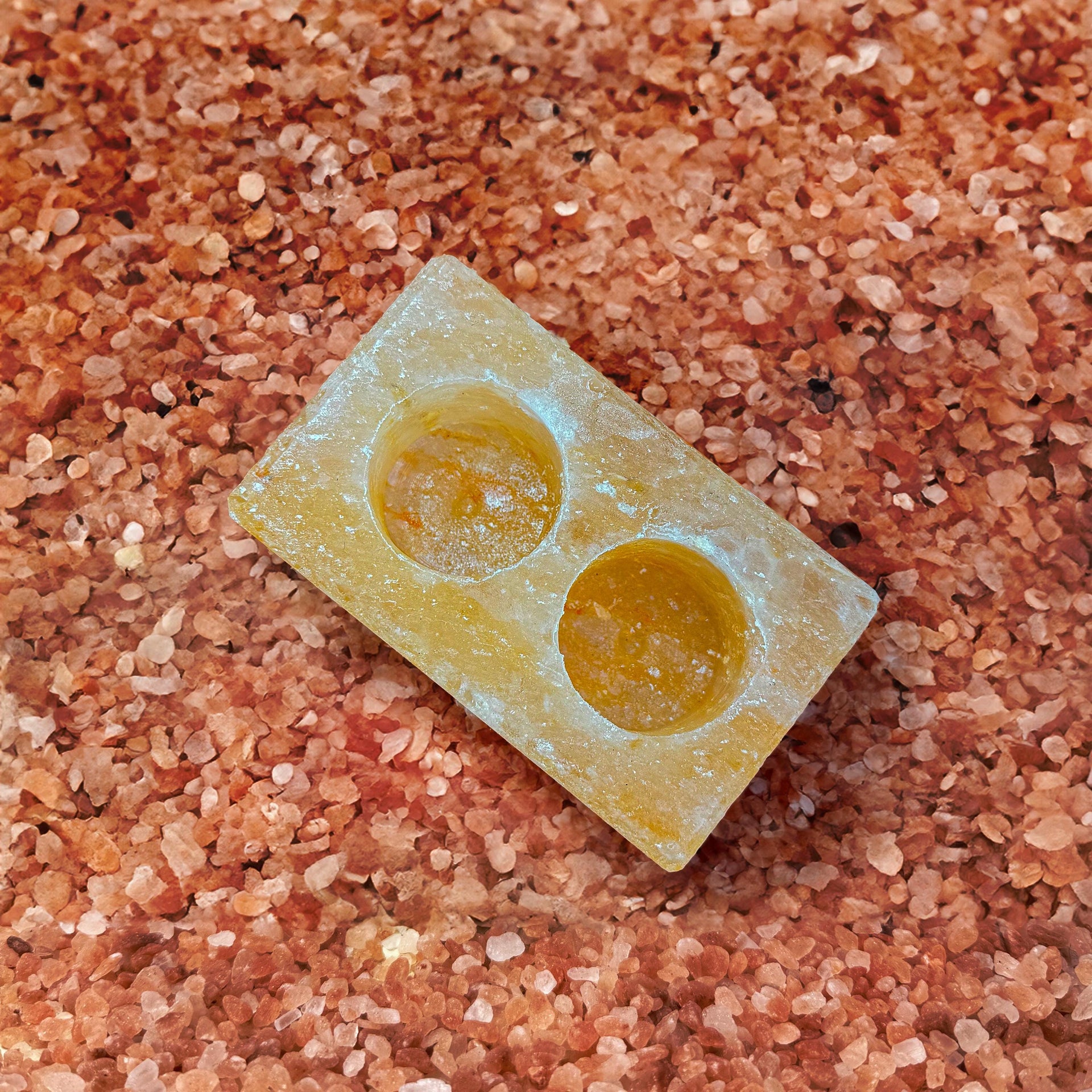 Double Cube Himalayan Salt Candle Holder: Hand-Carved Natural Decor