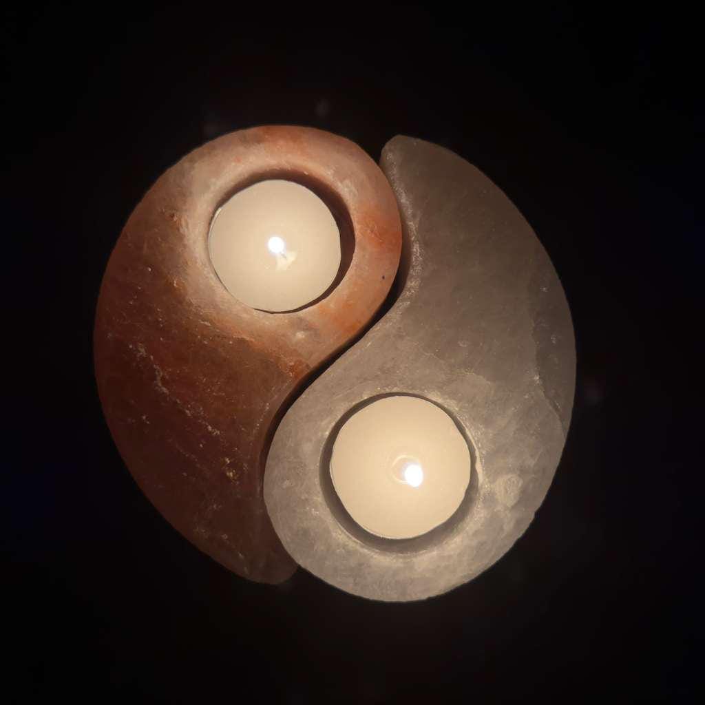 Ying Yang Himalayan Salt Candle Holder: Hand-Carved Natural Decor