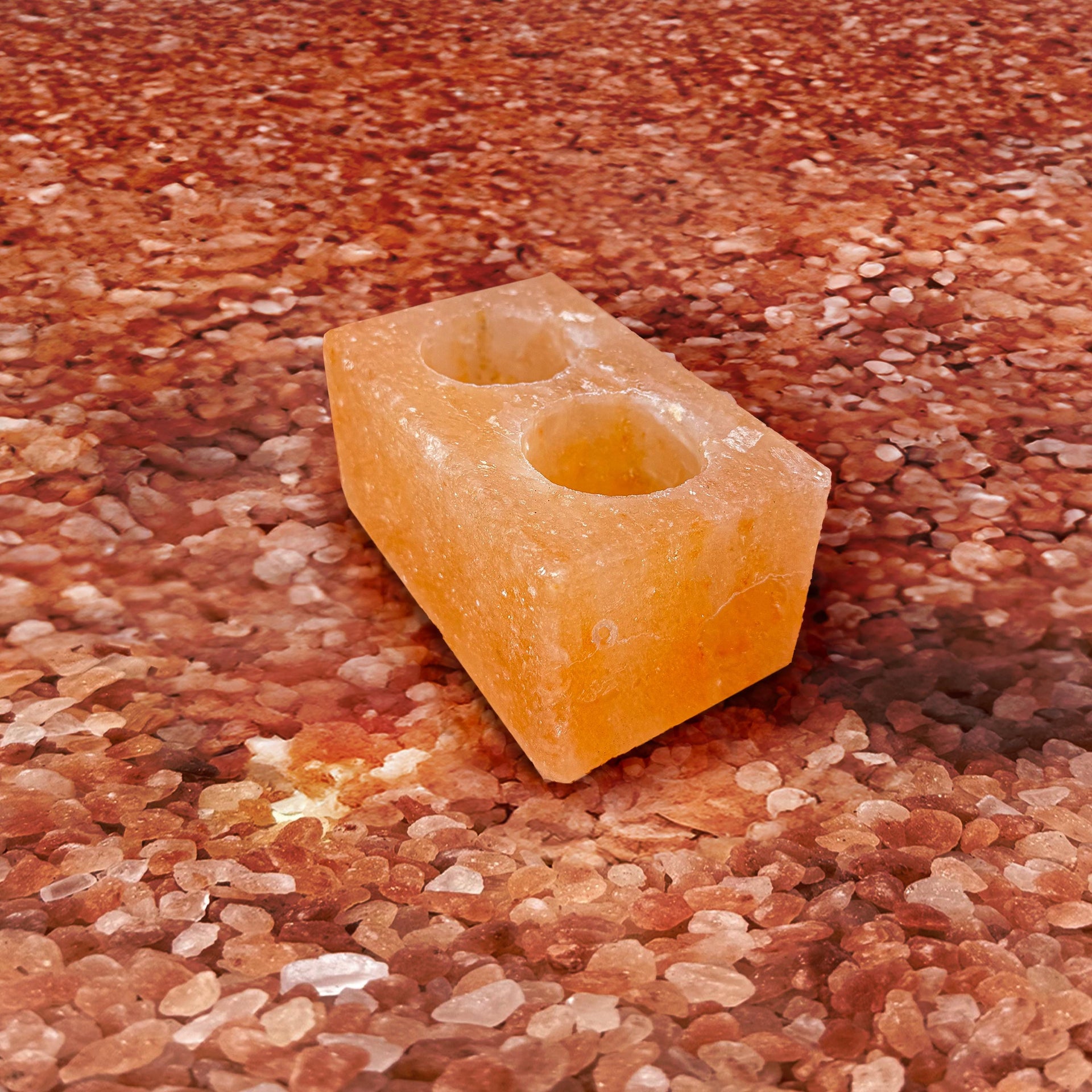 Double Cube Himalayan Salt Candle Holder: Hand-Carved Natural Decor