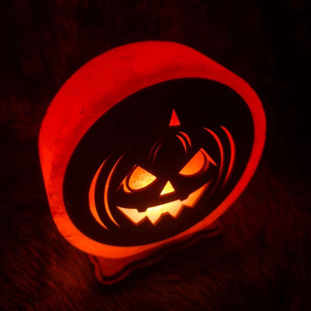 Halloween 3D Salt Lamp: Handcrafted Pink Rock Salt Decor