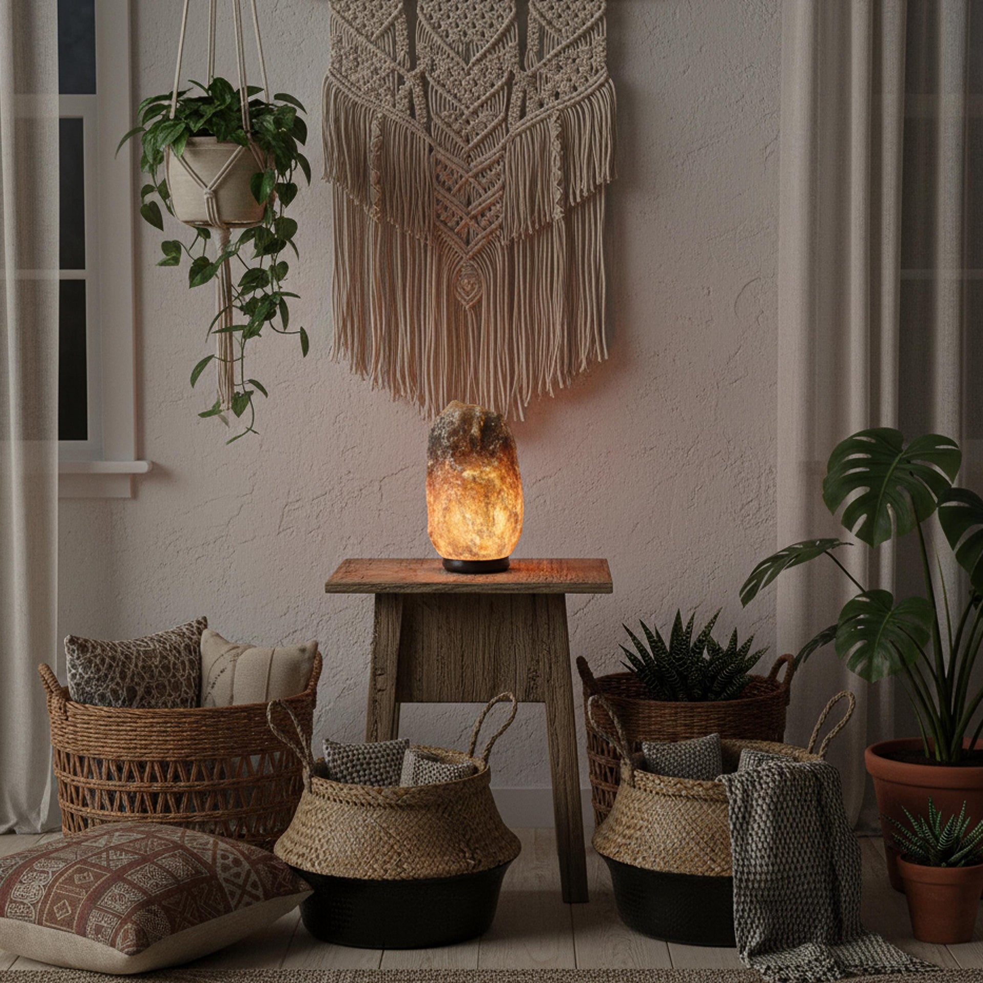 Handmade Grey Himalayan Salt Lamp: Natural Rock, Wood Base