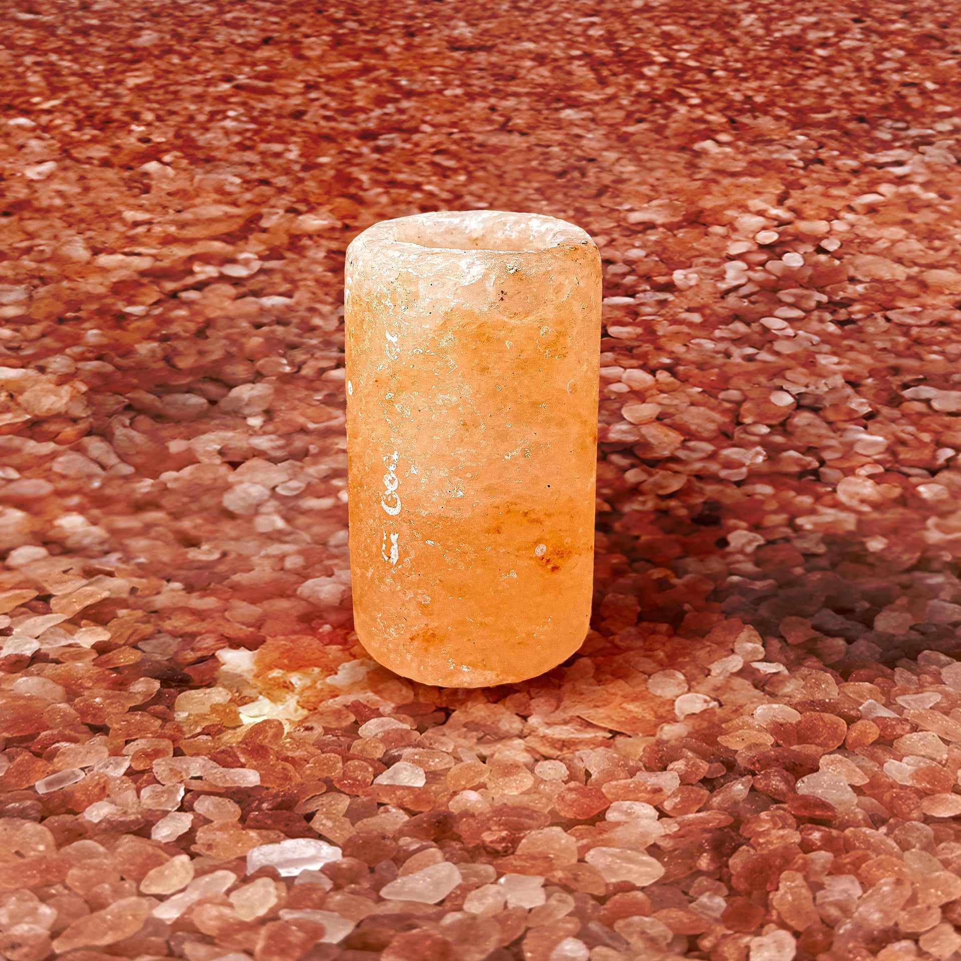 Cylinder-Shaped Himalayan Salt Candle Holder: Hand-Carved Natural Decor