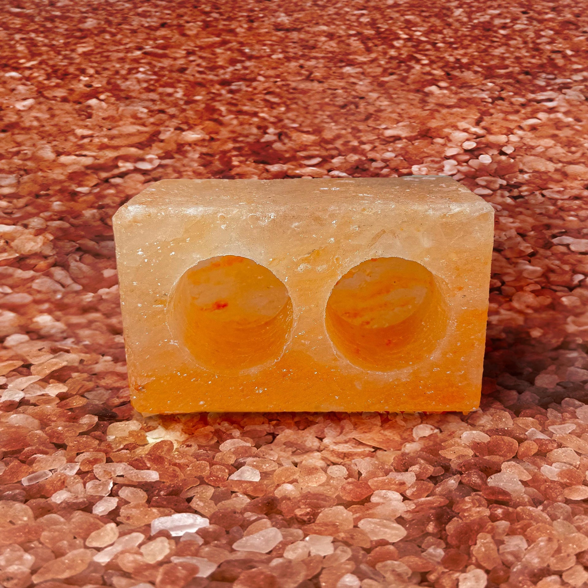 Double Cube Himalayan Salt Candle Holder: Hand-Carved Natural Decor