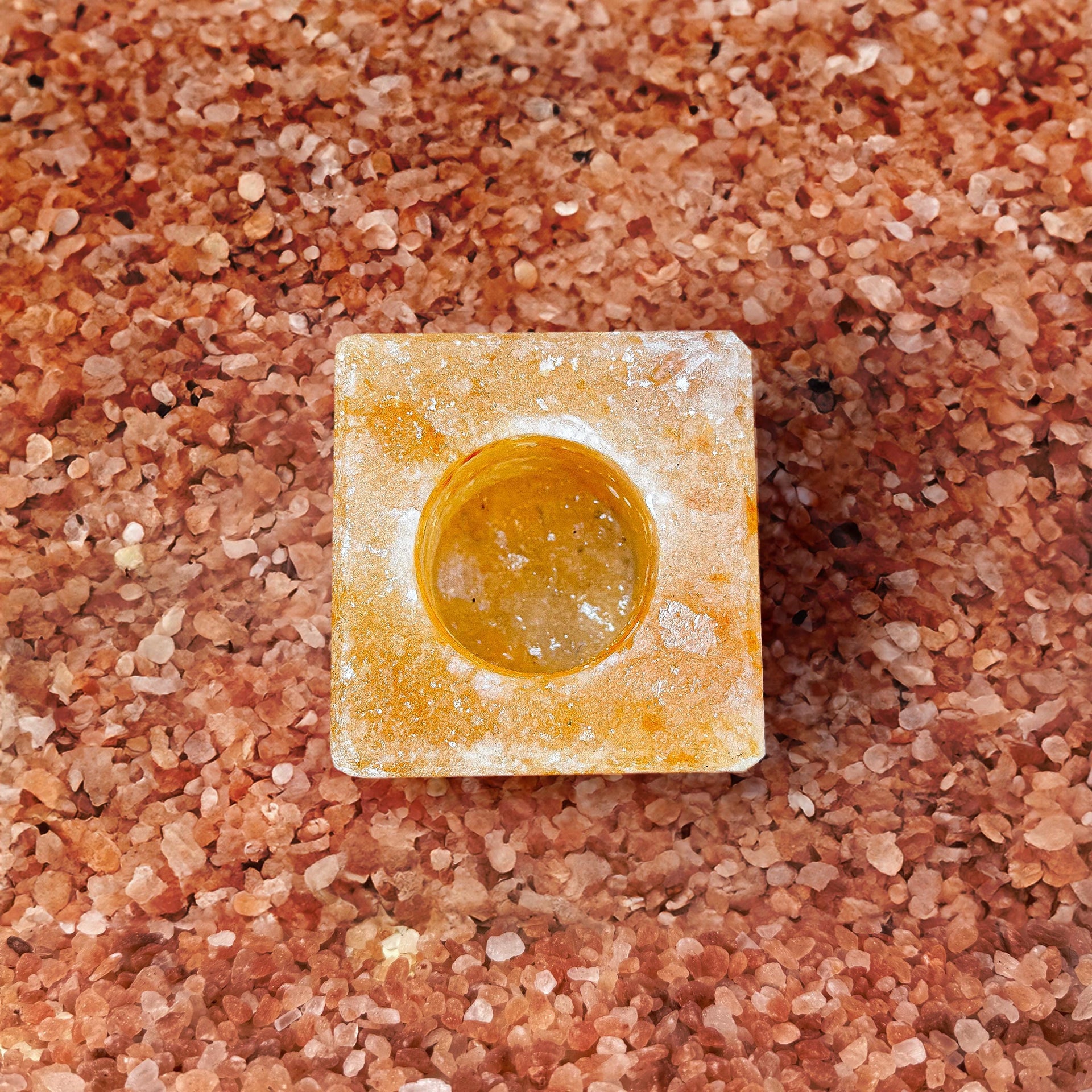Cube-Shaped Himalayan Salt Candle Holder: Hand-Carved Natural Decor