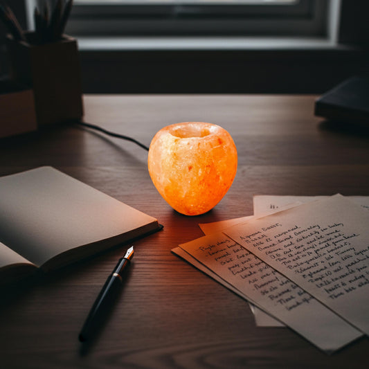 Apple-Shaped Himalayan Salt Candle Holder: Hand-Carved Natural Decor