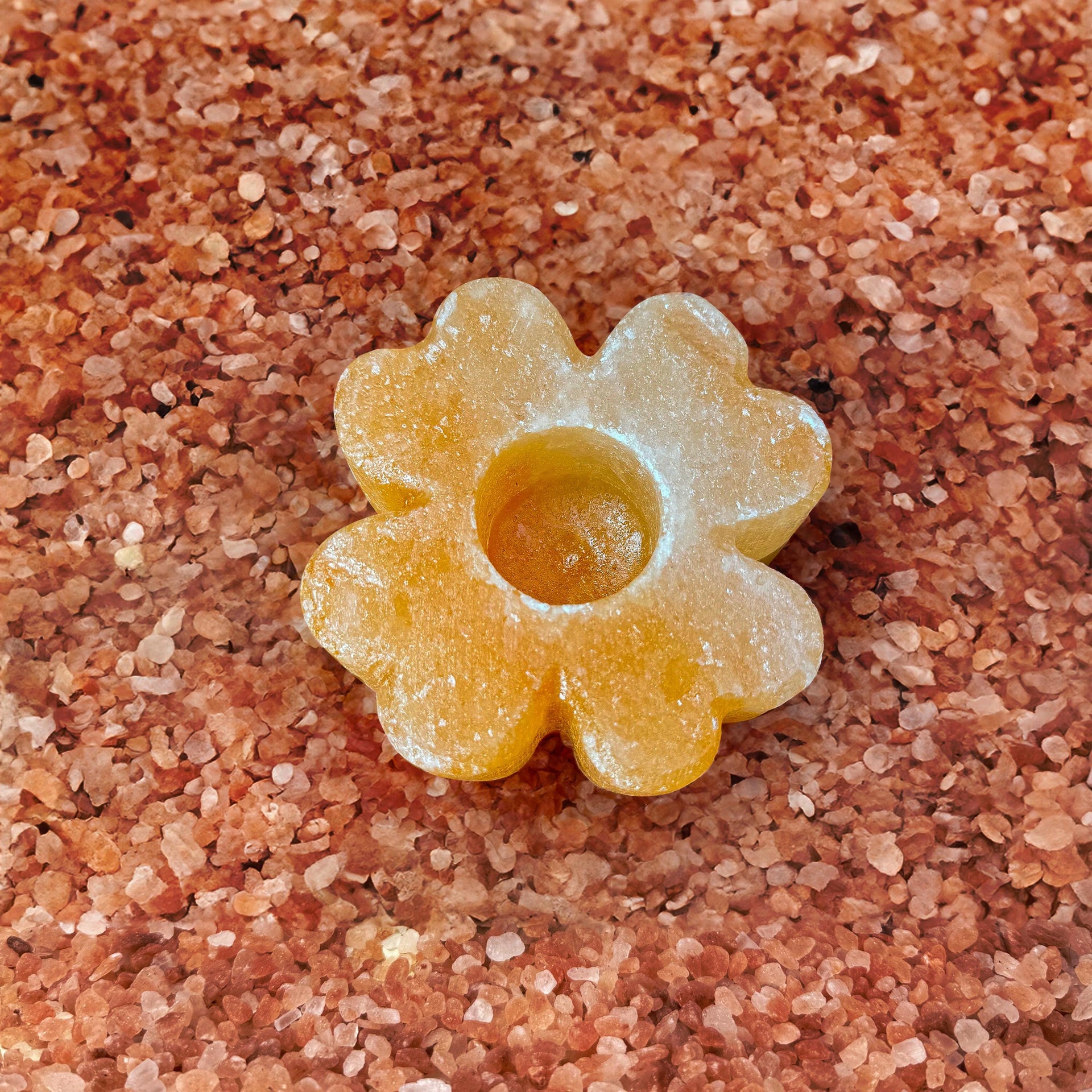 Flower-Shaped Himalayan Salt Candle Holder: Hand-Carved Natural Decor