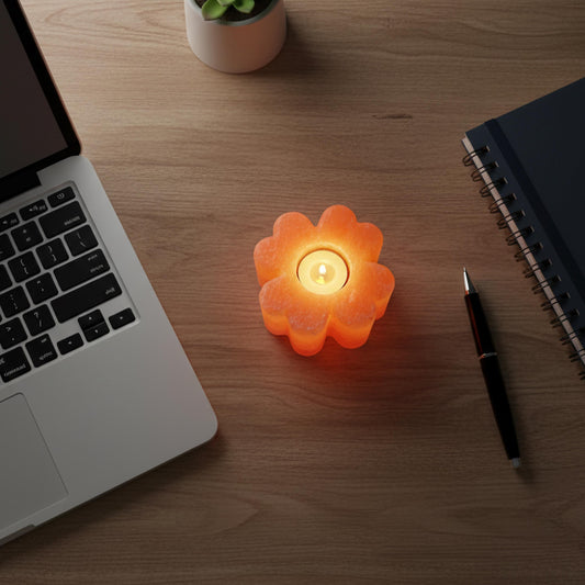 Flower-Shaped Himalayan Salt Candle Holder: Hand-Carved Natural Decor