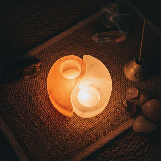 Ying Yang Himalayan Salt Candle Holder: Hand-Carved Natural Decor