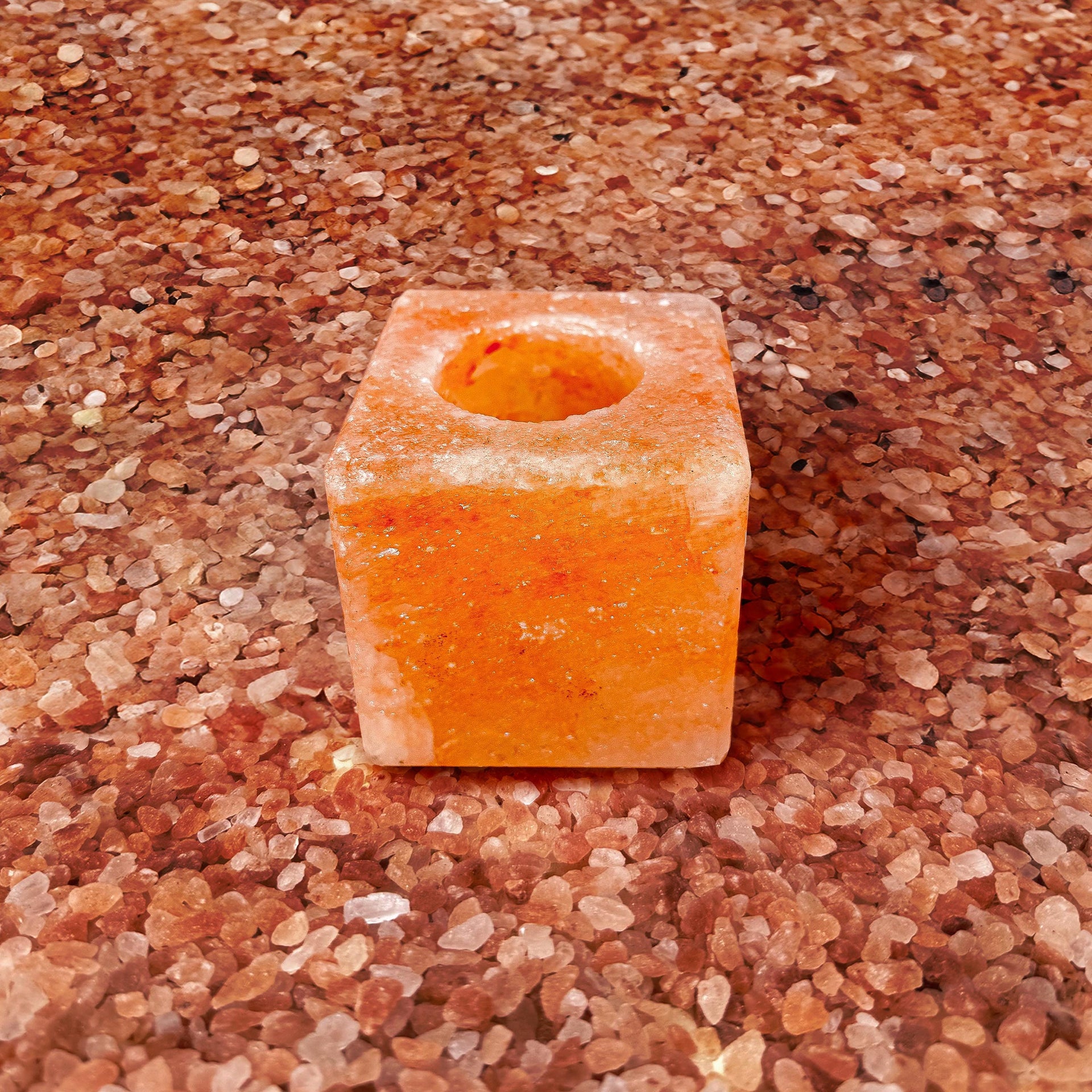 Cube-Shaped Himalayan Salt Candle Holder: Hand-Carved Natural Decor
