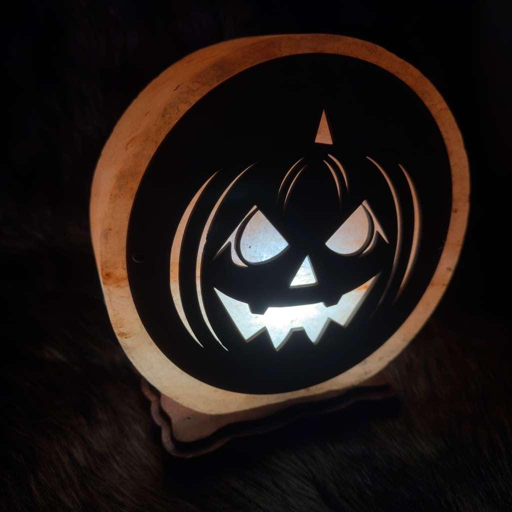 Halloween 3D Salt Lamp: Handcrafted Pink Rock Salt Decor