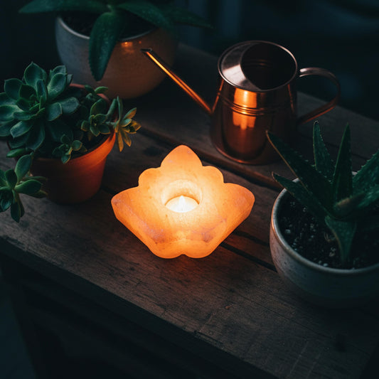 Leaf-Shaped Himalayan Salt Candle Holder: Hand-Carved Natural Decor