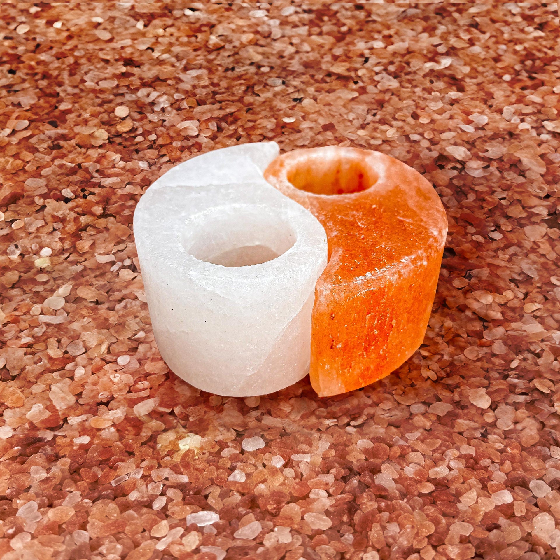Ying Yang Himalayan Salt Candle Holder: Hand-Carved Natural Decor