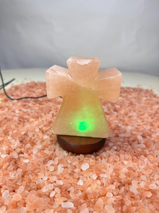 Mini Cross Himalayan Pink Salt USB Lamp: Hand Carved Spiritual Decor