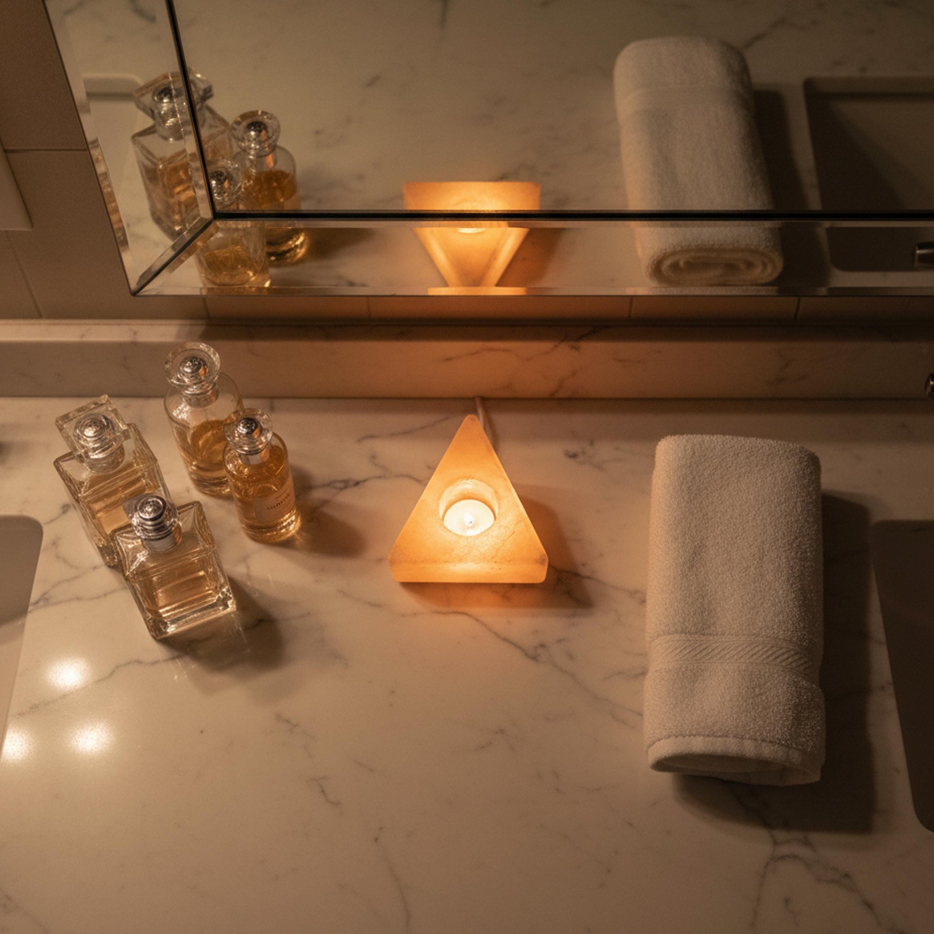 Triangle-Shaped Himalayan Salt Candle Holder: Hand-Carved Natural Decor