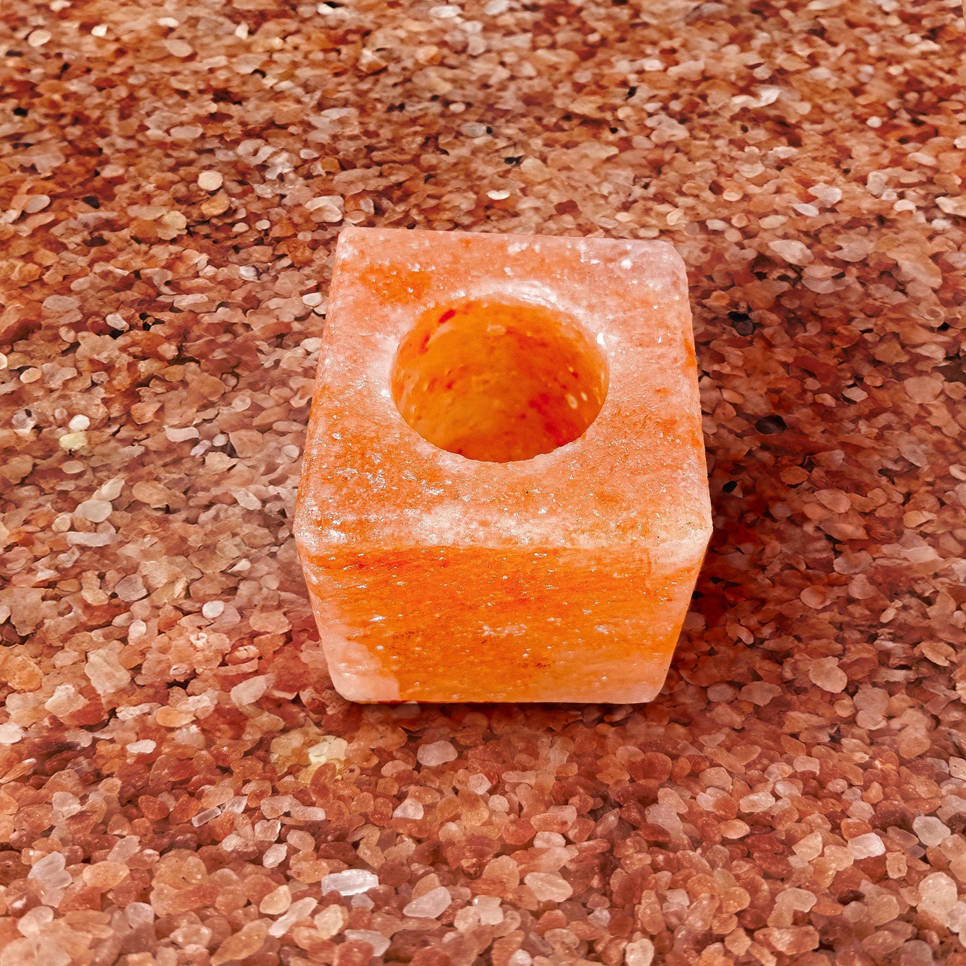 Cube-Shaped Himalayan Salt Candle Holder: Hand-Carved Natural Decor