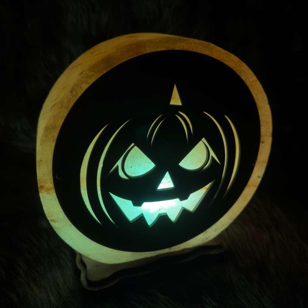 Halloween 3D Salt Lamp: Handcrafted Pink Rock Salt Decor