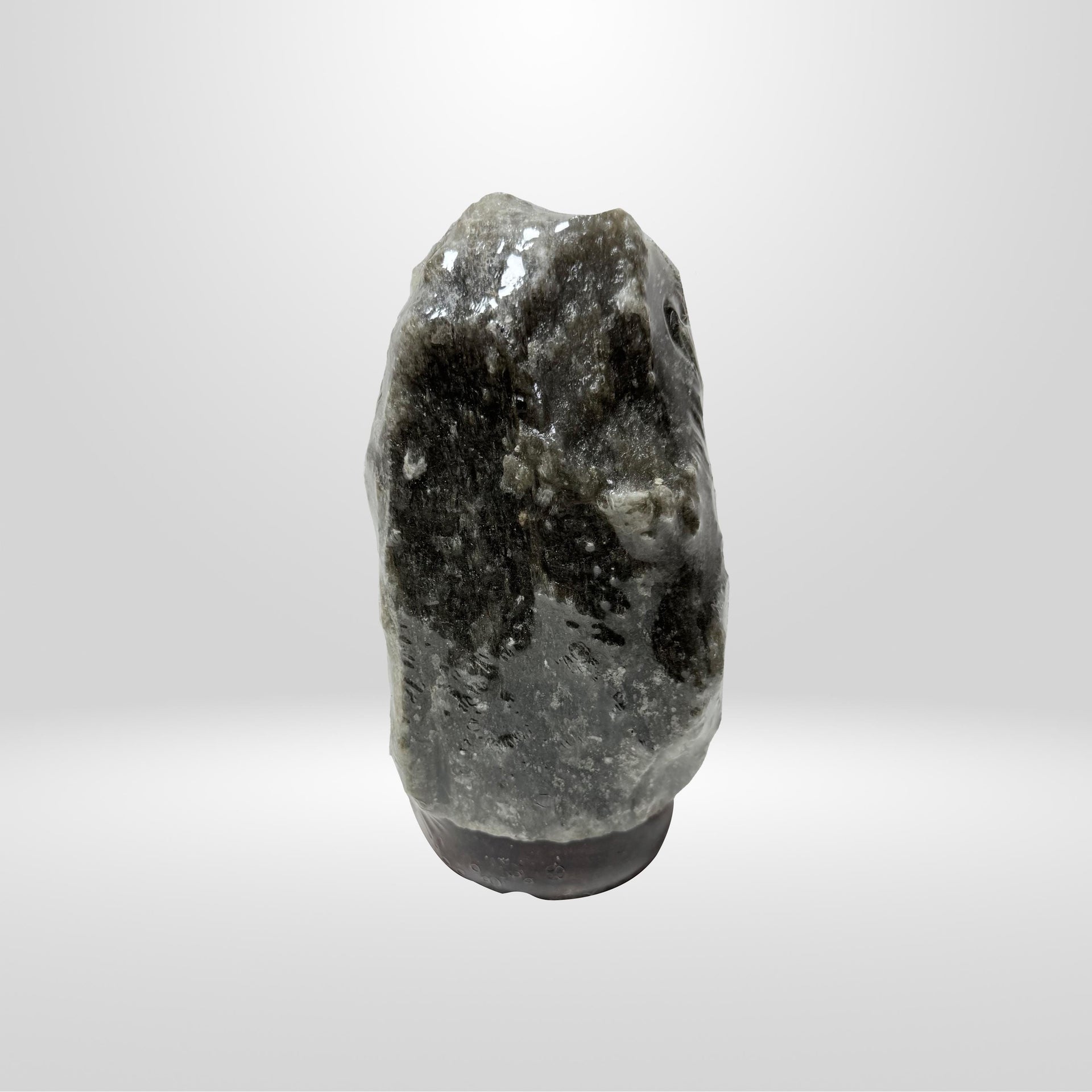 Handmade Grey Himalayan Salt Lamp: Natural Rock, Wood Base