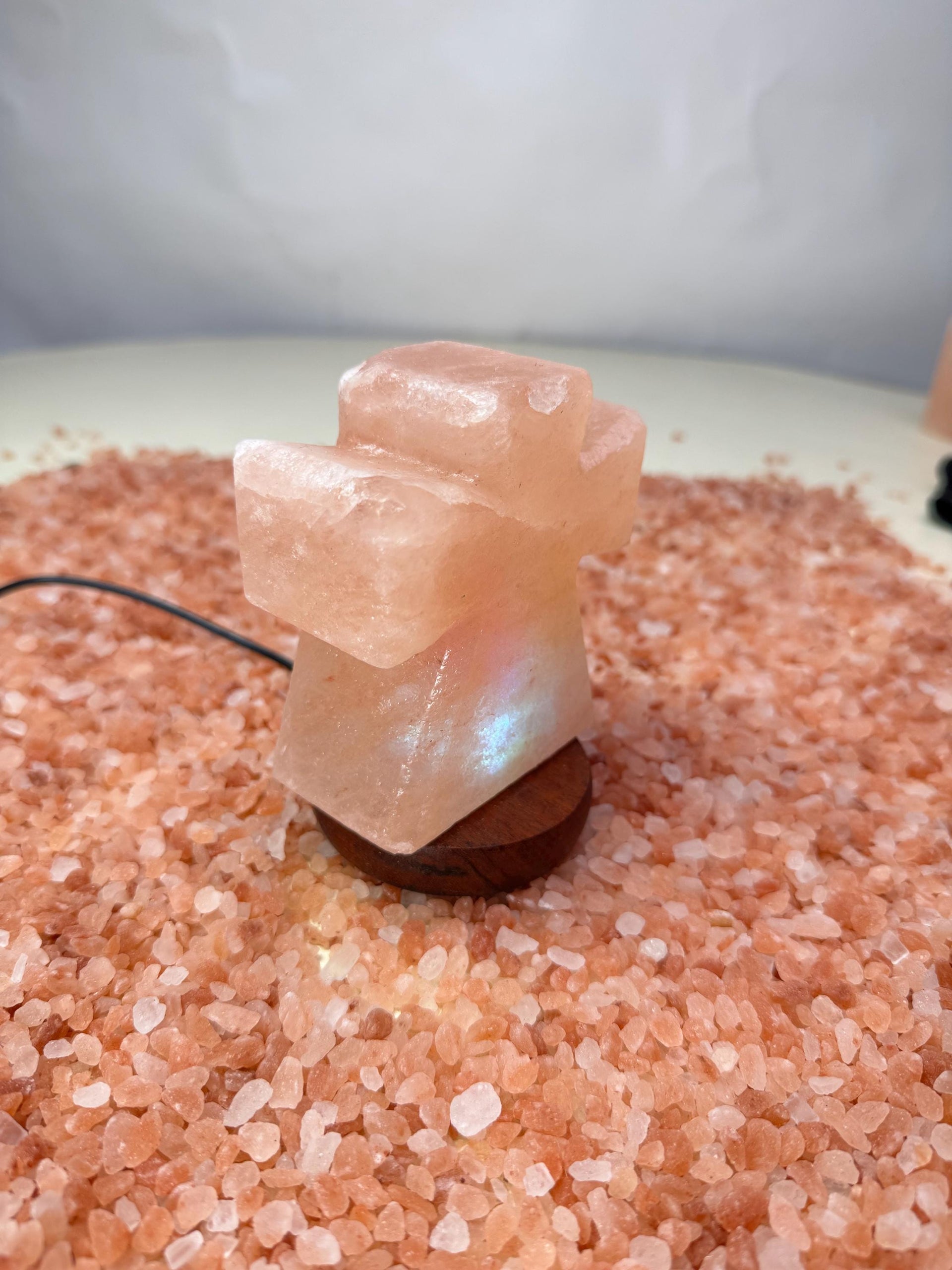 Mini Cross Himalayan Pink Salt USB Lamp: Hand Carved Spiritual Decor