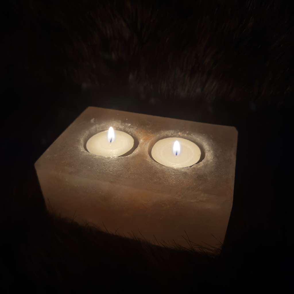 Double Cube Himalayan Salt Candle Holder: Hand-Carved Natural Decor