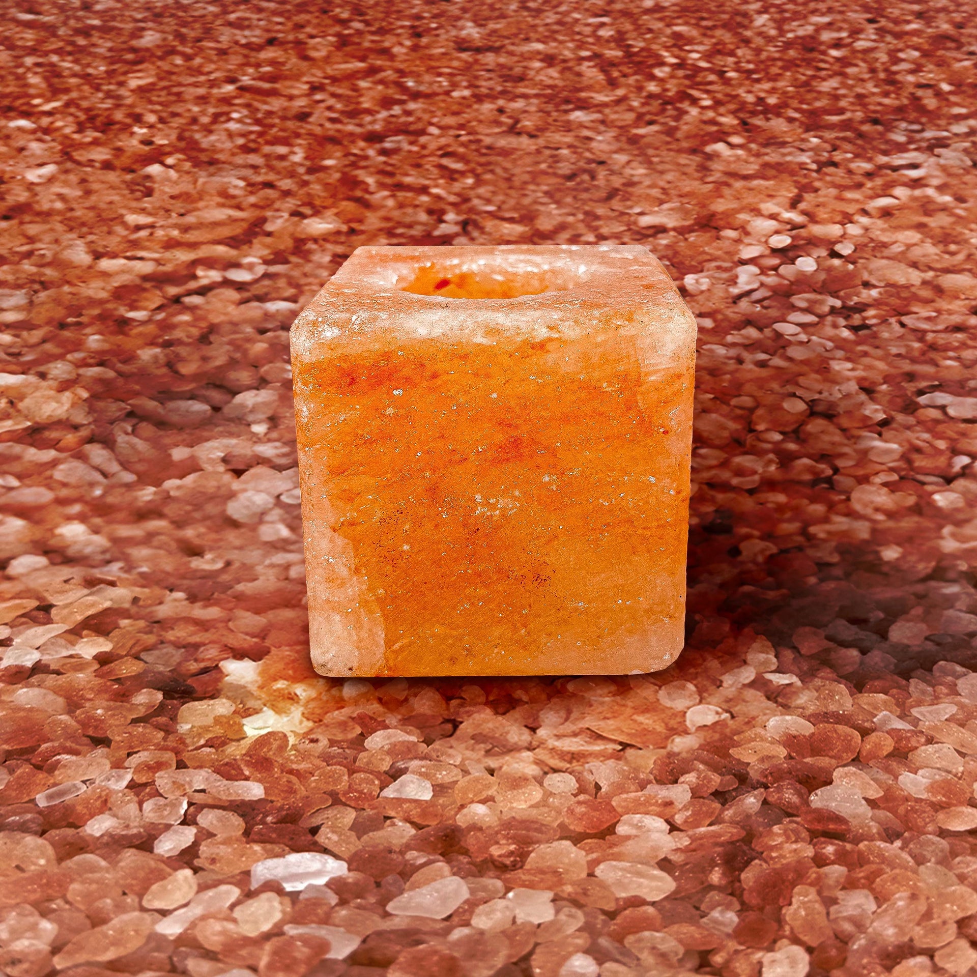 Cube-Shaped Himalayan Salt Candle Holder: Hand-Carved Natural Decor