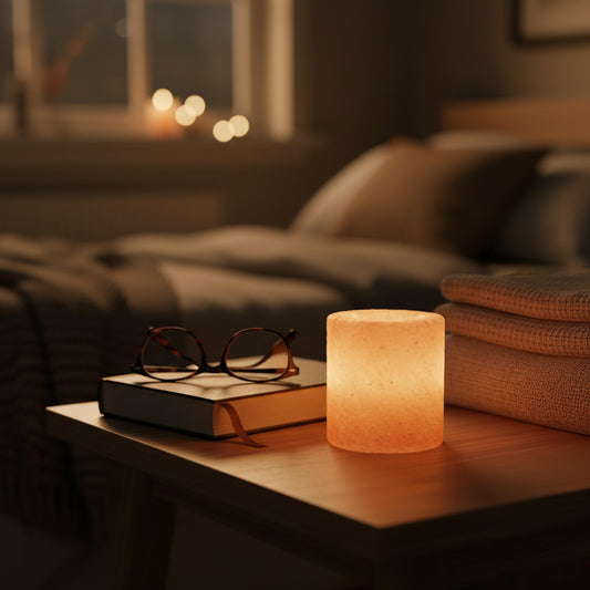 Cylinder-Shaped Himalayan Salt Candle Holder: Hand-Carved Natural Decor