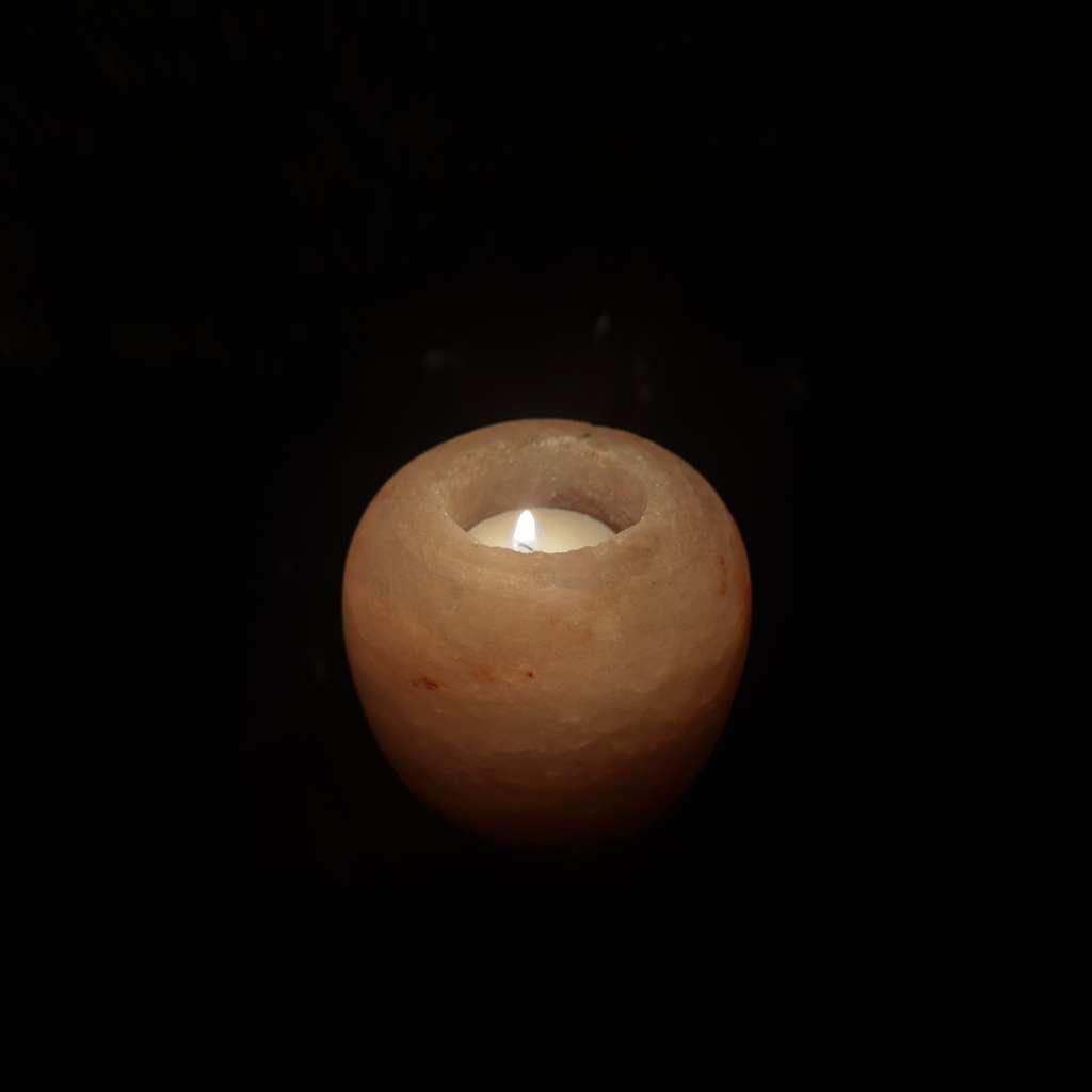 Apple-Shaped Himalayan Salt Candle Holder: Hand-Carved Natural Decor
