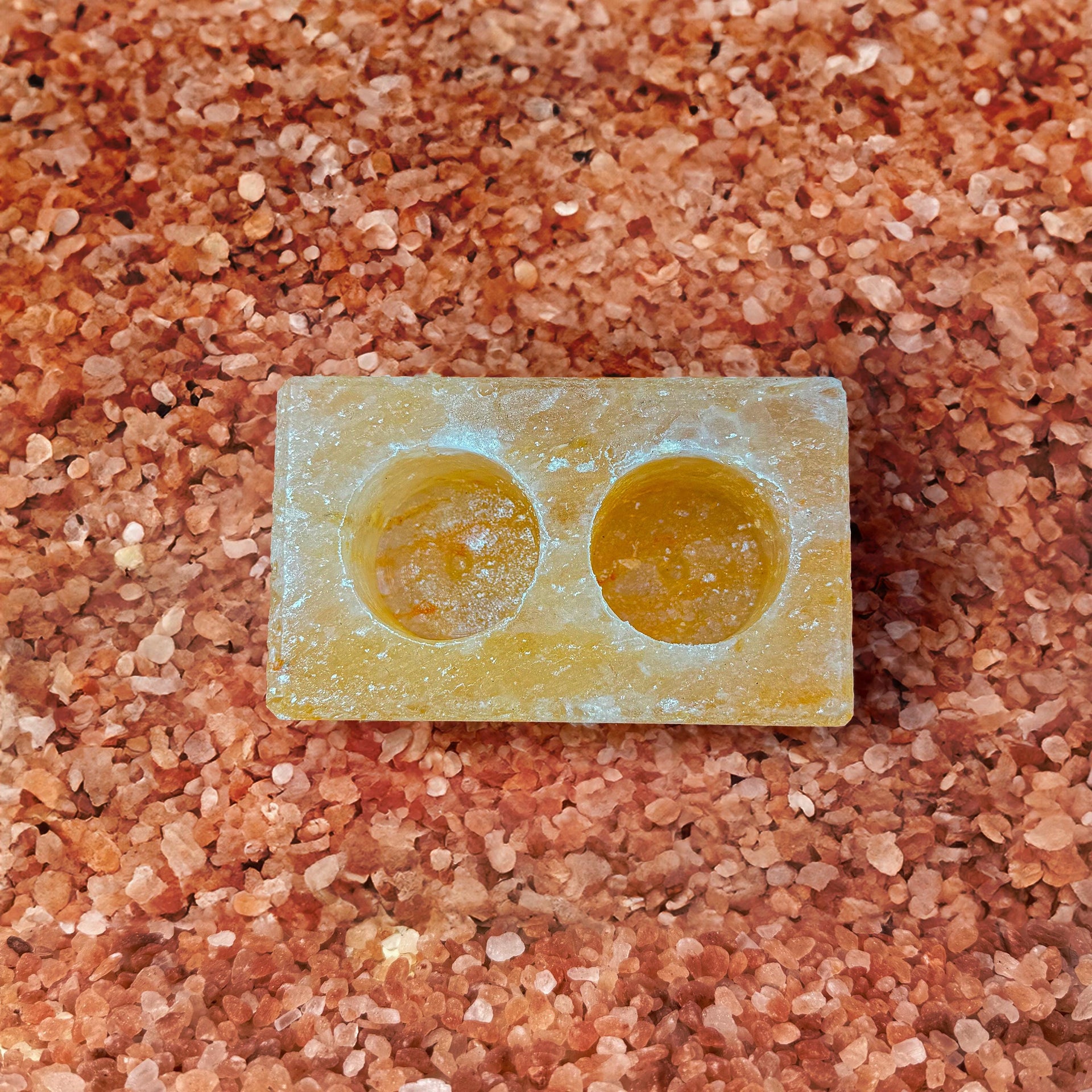 Double Cube Himalayan Salt Candle Holder: Hand-Carved Natural Decor